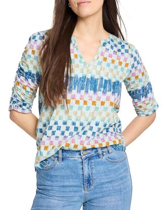 Nic+Zoe Nic+Zoe Painted Blocks Ruched Sleeve T-Shirt
