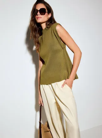Icone Womens Metallized pins draped mock-neck cami