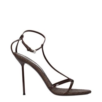 PARIS TEXAS Brown Leather Stiletto Heel Womens Sandals