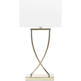 Beliani Lampada da tavolo metallo bianco e dorato abat jour policotone 62 cm Yasuni