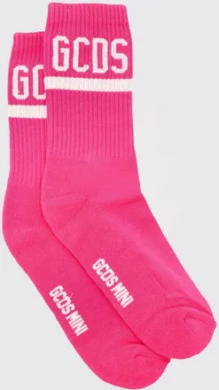 GCDS Calze da bambino in cotone a coste con logo jacquard a contrasto