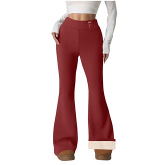 Generic Women Ladies Christmas Thermal Winter Leggings - Fleece Lined Flared Pant, Xmas Wine Glass Printed, Bootcut, Bootleg, Stretchy Elastic High Waisted Tr