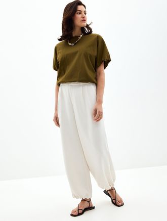 Contemporaine Womens Drawsting ankle textured crepe pant Fit: Ultra-wide leg, high rise
