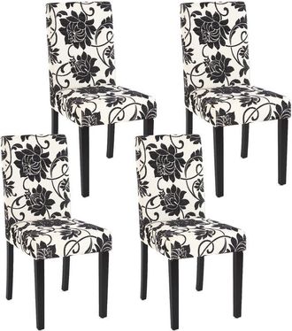Hhg Hhg - Lote De 4 Sillas De Comedor Silla De Cocina Littau, Textil, Jacquard, Patas Oscuras