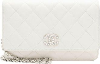 Chanel White Lambskin Crystal Cc Wallet On Chain (Authentic Pre-Loved)