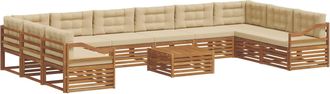vidaXL Juegos De Sof&aacute;s 11 Uds. Natural Y Beige Madera De Acacia S&oacute;lida Vidaxl
