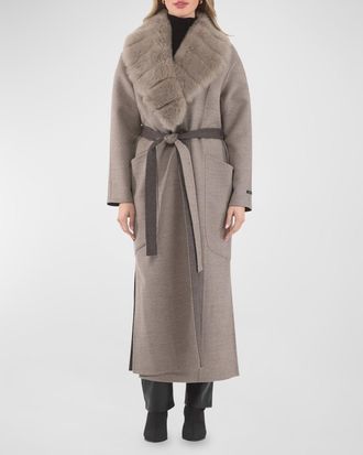 Gorski Belted Cashmere Wrap Coat with Detachable Merinillo Lamb Shearling Collar