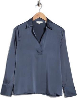 Vince Long Sleeve Satin Top in Obsidian at Nordstrom Rack, Size X-Large