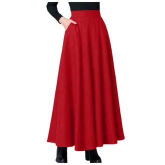 Generic Womens Vintage A-line Long Maxi Skirts Business Office Swing Pleated Flared High Waisted Skirt with Pockets Womens Renaissance Maxi Skirt Vintage Swin
