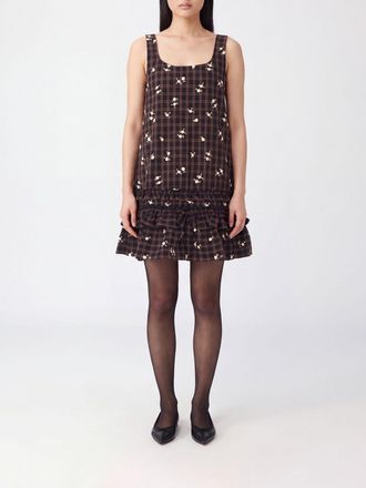 Ganni Mini abito A-line in cotone organico check con scollo quadrato