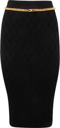 Elisabetta Franchi Gk 20B56E2 Gebreide Midi Rok - Dames - Kokerrokken - Zwart - XL - Polyester - Rokken