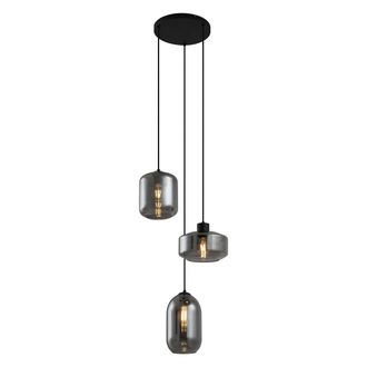 QAZQA Moderno L&aacute;mpara Colgante Moderna Negra Con Cristal Ahumado De 3 Luces - Sheena Met&aacute;lica /vidrio Redonda Adecuado Para Led Max. 3 X 15 Watt - Qazqa
