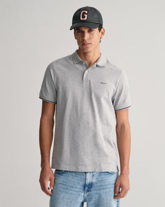 GANT Poloshirt GANT TIPPING SS PIQUE POLO, Herren, Gr. 4XL, grau (grau melange), Jersey, Obermaterial: 100% Baumwolle, Shirts Poloshirt