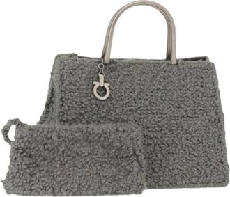 Ferragamo Pre-owned Handbags, female, Gray, Size: ONE SIZE Pre-owned Wool Handbag