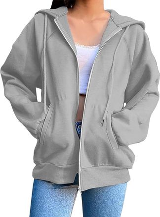 Generic OVARA Womens Zip Up Hoodie Lightweight Sport Jacket with Hood Warm Long Sleeve Zipped Sweatshirt with Pockets Plain Loose Fit Oversized Zip Hoodies fo