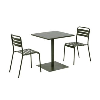 Sweeek Mesa de jard&iacute;n bistr&oacute; cuadrada de acero con 2 sillas, verde kaki