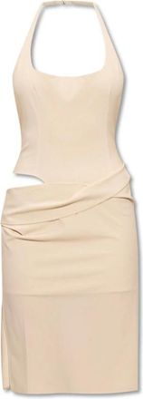 Jacquemus Off-White Asymmetrische Halternek Jurk - Dames - Korte kleedjes - Wit - XS - Spandex - Kleedjes