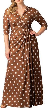 Kiyonna Evening Romance Stretch Jersey Gown in Chocolate Polka Dot at Nordstrom, Size 0X
