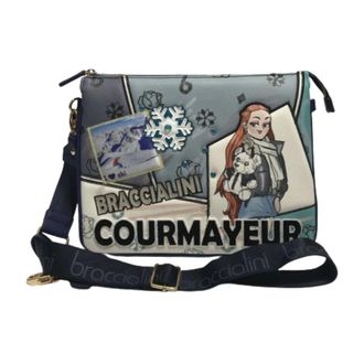 Braccialini Blauwe Eco Leren Schoudertas/ Crossbody Cartoline Courmayeur B23Br40 B16803 - Dames - Tassen - Veelkleurig - Maat: ONE Size Leer