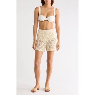 Elan Openwork Knit Cover-Up Shorts in Natural at Nordstrom, Size X-Small