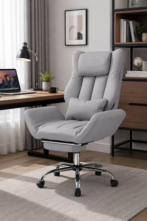 Living and Home Ergonomic Reclining Office Chair with Footrest & Flip-Up Armrests in Grey