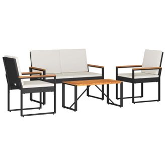 vidaXL Juego De Muebles De Exterior 4 Pcs Negro Y Blanco Crema Vidaxl