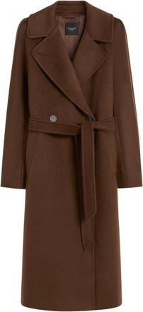 Max Mara Dubbelbreasted wollen jas in chocolade - Dames - Jas met riem - Bruin - S - Wol - Jassen