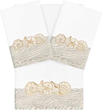 Linum Home Textiles 100% Turkish Cotton Shell Row 3Pc Embellished Towel Set