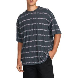 Billabong Raging Bull Floral Stripe T-Shirt in Washed Black at Nordstrom Rack, Size Xx-Large