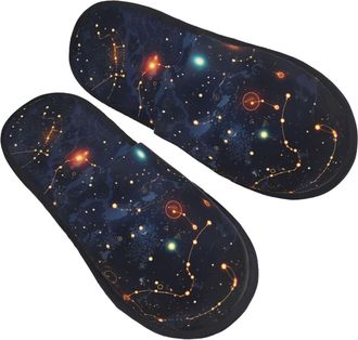 Generic Sliders Star Constellation Map With Mute Sole Slippers Faux Fur Cotton Slippers For Bedroom Trip Home M