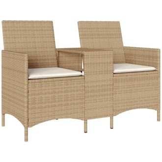 vidaXL Sof&aacute; De Jard&iacute;n 2 Plazas Con Mesa Y Cojines Rat&aacute;n Pe Beige Vidaxl