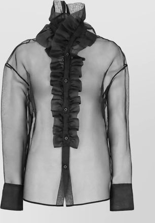 D.exterior silk long-sleeve blouse