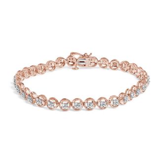 House of Brilliance 14K Rose Gold Plated.925 Sterling Silver 1/10 Cttw Diamond Open Circle Beaded Wheel Link Tennis Bracelet (I-J Color, I3 Clarity) - 7.25