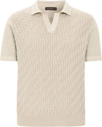 Oscar Jacobson Kort&aelig;rmet Striktr&oslash;je med Krave i Bomuld - Heren - Polos - Beige - S - Katoen - Tops