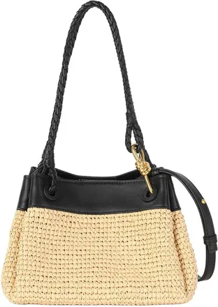 Tiffany & Fred Leather & Raffia Drawstring Shoulder Bag