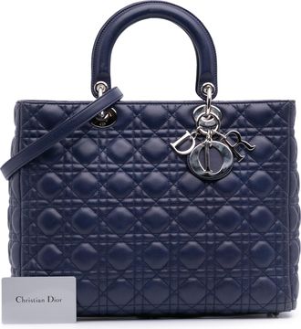 Dior Navy Large Lambskin Cannage Lady Dior