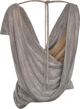 Giuseppe Di Morabito Womens Silver Crystal Asymmetric Draped Top Polyamide Tops