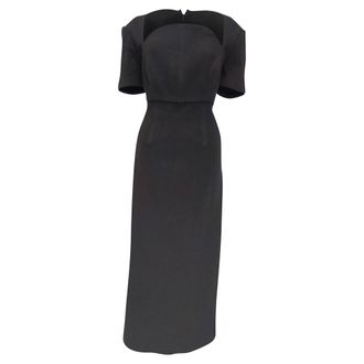 Roland Mouret Moon-Neck Midi Dress in Black Wool