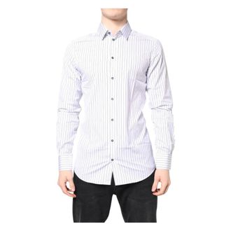 Dolce & Gabbana Casual Shirts, male, White, M, White Stripes Gold Cotton Formal Shirt