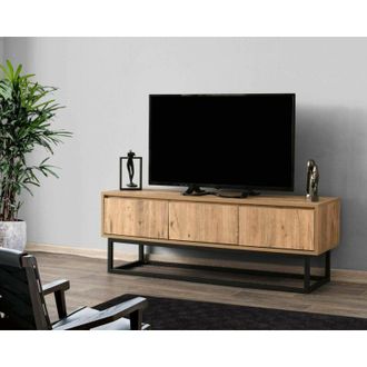 Dmora Dmora - Mueble De Televisi&oacute;n Dpinat, Aparador De Sal&oacute;n, Mueble Bajo Para Tv, Base De Pared Equipada, 140x40h50 Cm, Roble Y Negro