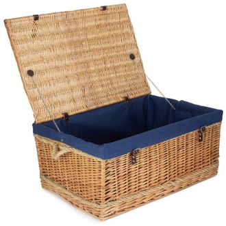 Red Hamper 72cm Rope Handled Cotton Lined Wicker Trunk in Blue