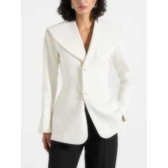 Mani&egrave;re De Voir Emy Tailored Cinch Waist Shawl Blazer in White at Nordstrom, Size 12