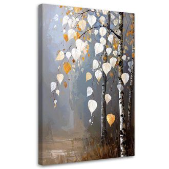 Feeby Cuadro Sobre Lienzo Bosque De Abedules Naturaleza Hojas Blanco Gris&aacute;ceas 70x100
