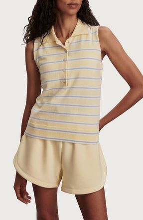 Varley Rue Striped Polo Tank in Anise Flower /Xenon Blue at Nordstrom, Size Xx-Small
