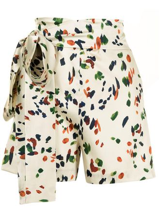 Silvia Tcherassi watercolour-print silk shorts - Brown