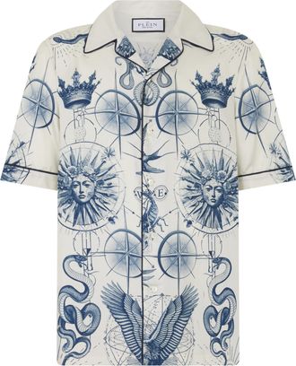 Philipp Plein Silk Bowling Shirt All-Over Tattoo