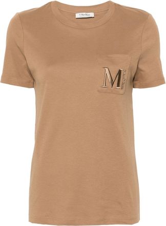 Max Mara embroidered-logo cotton T-shirt - women - Cotton - L - Brown