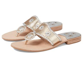 Jack Rogers Jacks Flat Sandal Womens Sandals Platinum/Silver Metallic Nappa : 6.5 M, Leather
