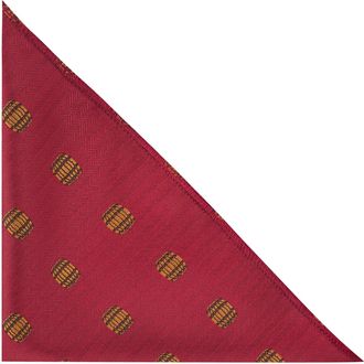 King & Priory Whisky/Wine Barrel Burgundy Red Herringbone Embroidered Pocket Square Handkerchief