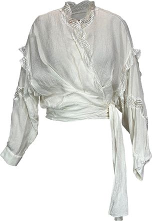 Iro Iro Jarl Lace-Trimmed Satin-Jacquard Wrap Top in White Viscose